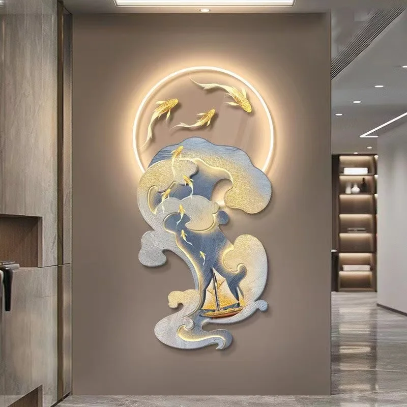 Changhang Koi Nine Fish Painting, Living Room Entrance Decoration Painting, Corridor Hanging Painting, High end Wall Lights