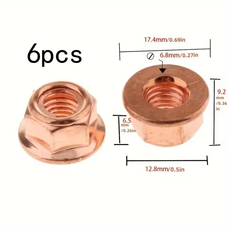 6PCS Copper Hex Exhaust Lock Nuts Full Thread High-Seal Anti-Seize Fit BMW 3 Series E30 DIY Maintenance