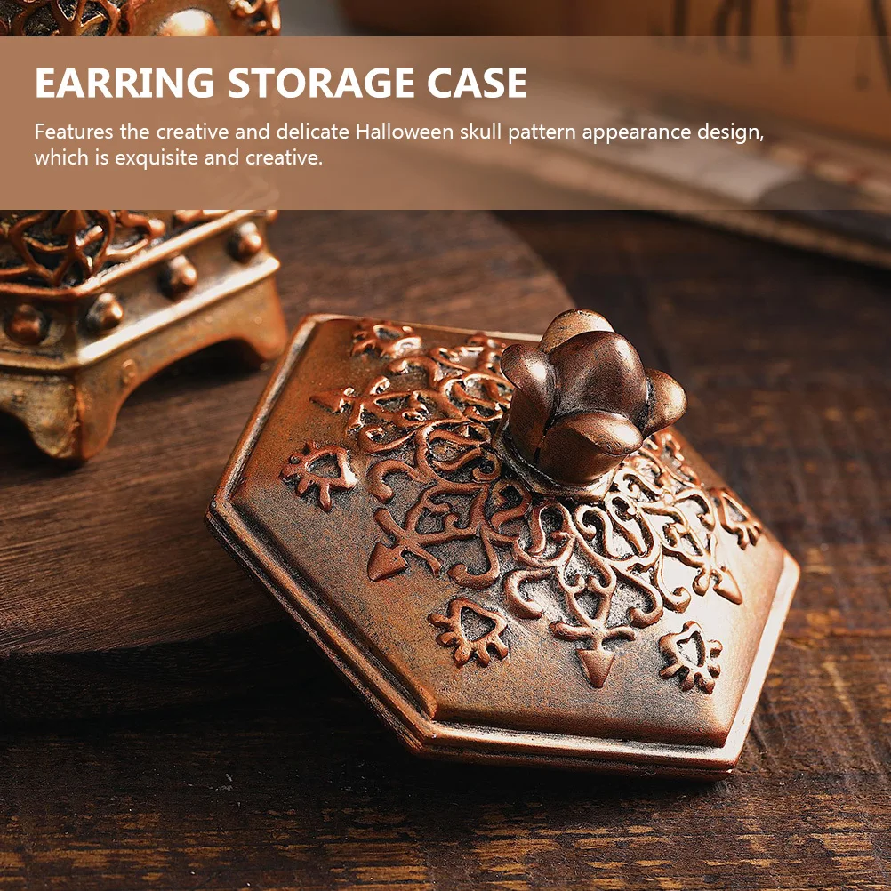 

Resin Gothic Skull Jewelry Case Halloween Desktop Decoration Organizer for Accessories Halloween Jewelry Case Retro Storage Box