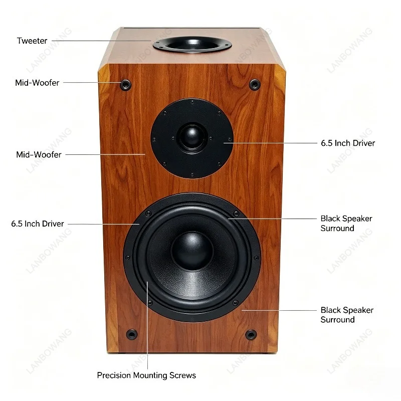 6.5 Inch Model 206 Passive Bookshelf Speakers, HiFi Wooden Cabinet for Vocal & Audiophile, 2-Way with Crossover Network (Pair)