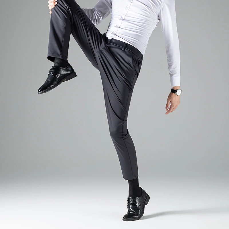 Effortless Men's Business Casual Trousers with a semi-elastic waistband Essential Pants Black Gray Straight Underwear Office