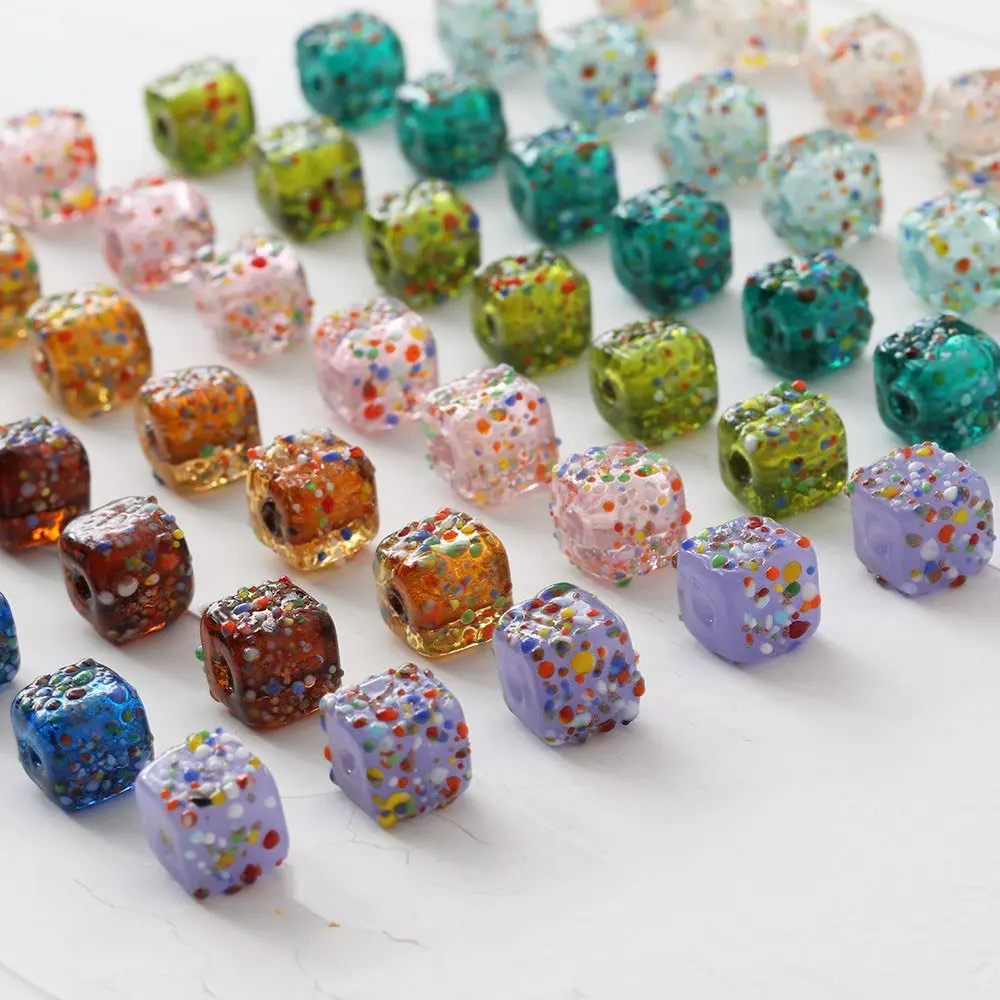 4PCS 11mm Square Color Spots Glass Bead Including Silver Foil Pendant Charms for Jewelry Making Bracelet DIY Accessories