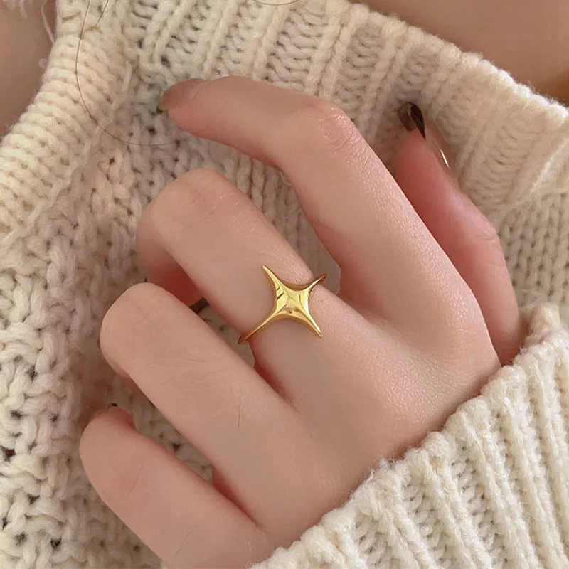 Anelli geometrici a stella liscia Color argento Mewanry per le coppie delle donne regali di gioielli per feste di anniversario semplici ed eleganti coreani alla moda