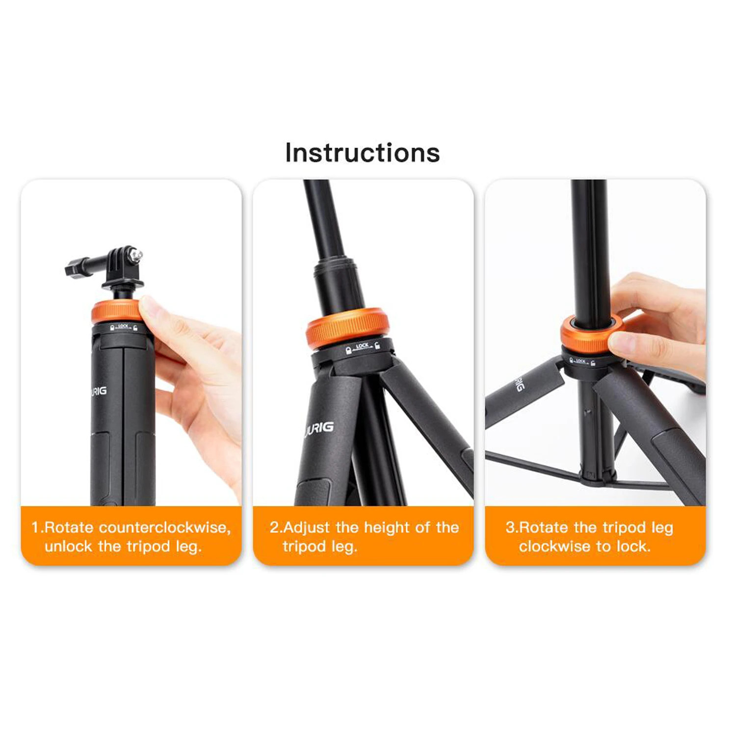 UURig Action Camera Selfie Stick Tripod for GoPro Max Hero 10 9 8 7 6 5 4 Insta 360 One R Adjusted Tripod Selfie Stick Pole