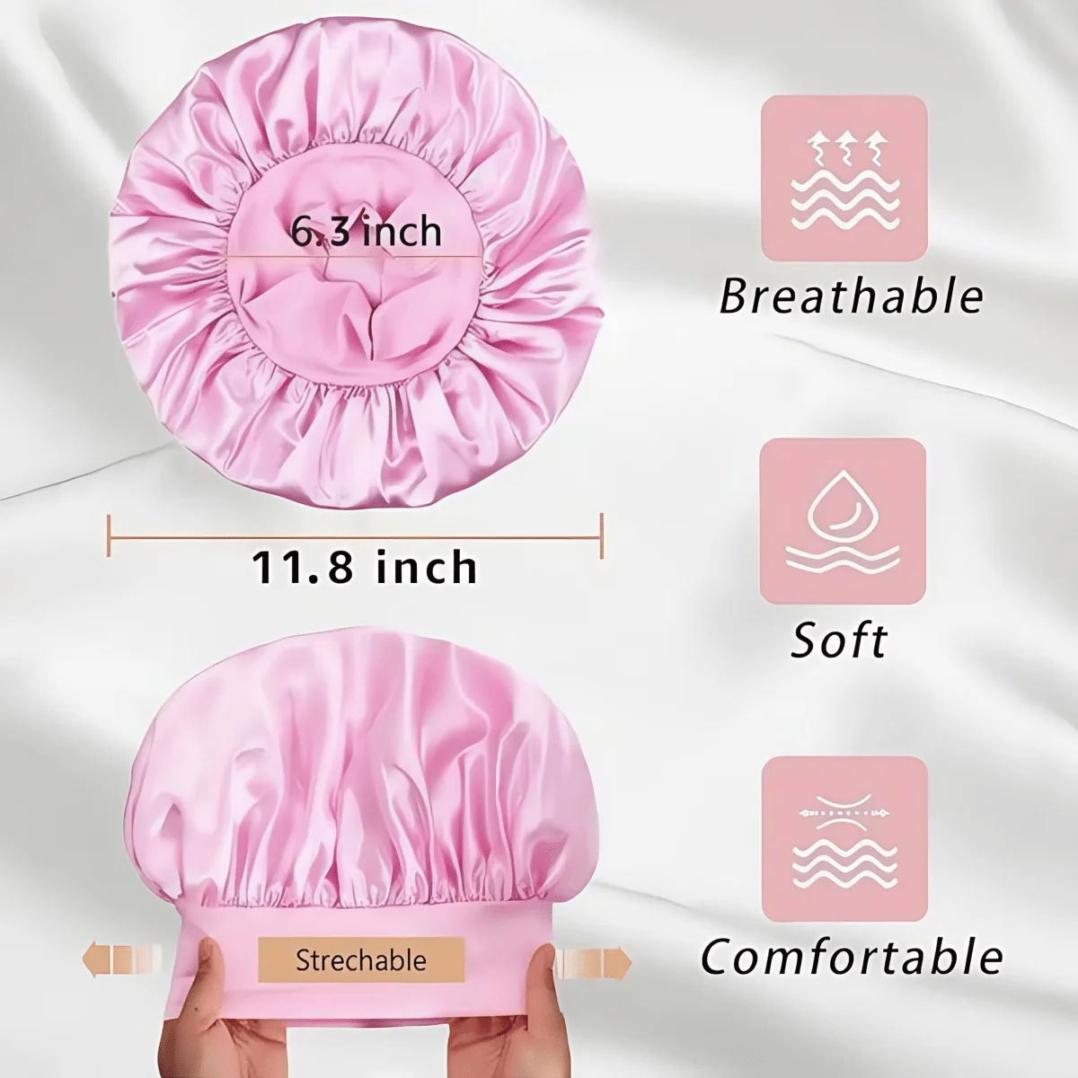 

2pcs Satin Sleep Cap For Women, Stretchable Hair Bonnet, Breathable Soft Comfortable Night Cap