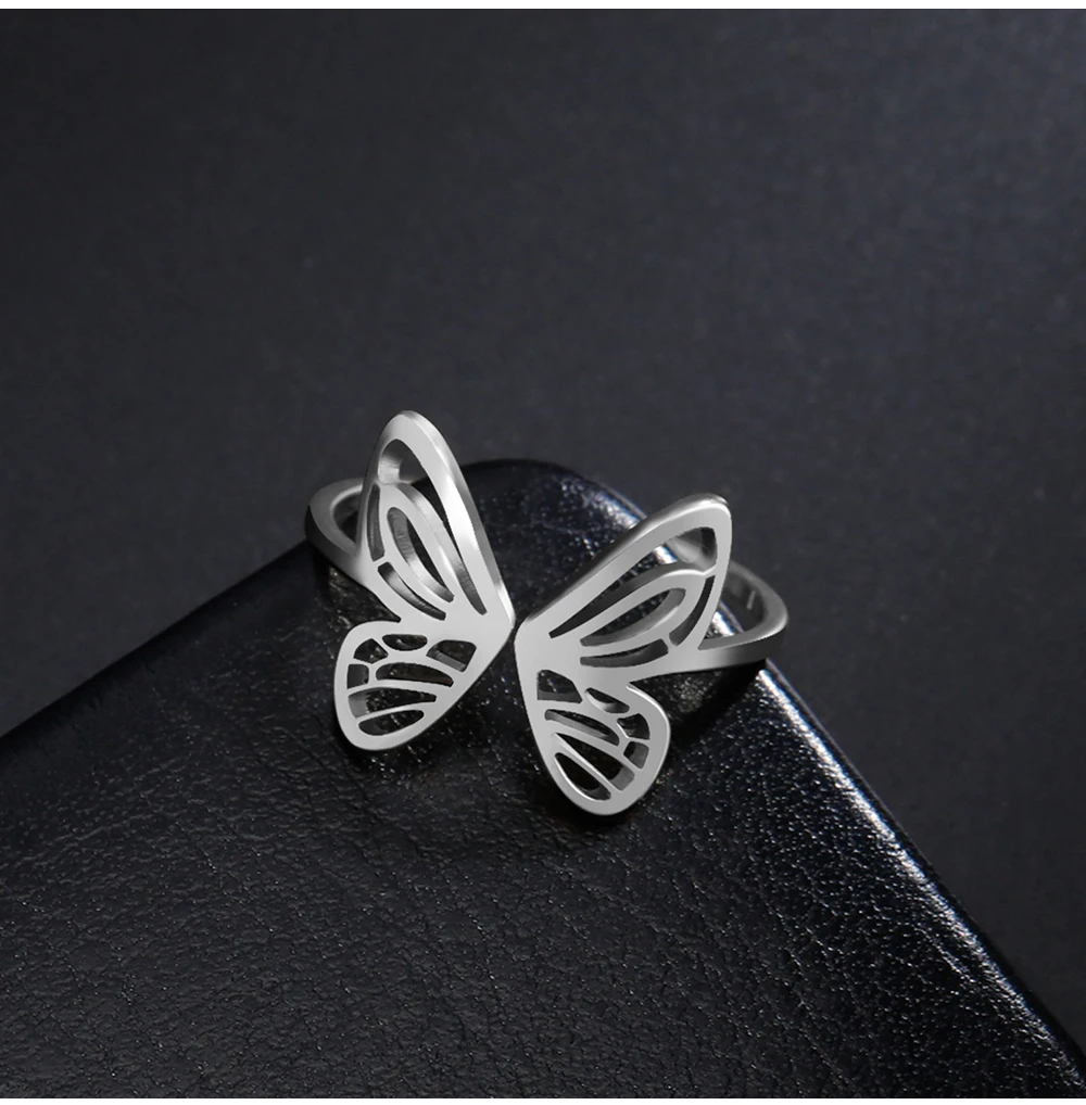 Cooltime Edelstahl Schmetterlings ringe für Frauen Mädchen Mode niedlichen verstellbaren Ring Schmuck Geschenk neu in – Detail 7