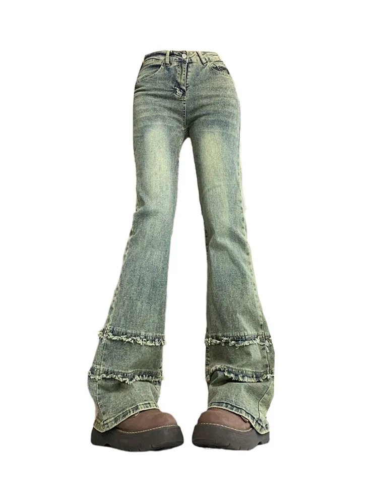 

Fashion Blue Bell Bottoms Women Design High Waist Slim Denim Pants Gyaru High Street Flared Jeans Streetwear Chic Spring Summer