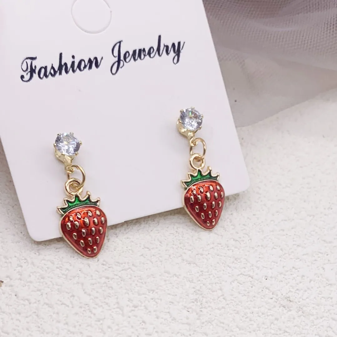 Pendientes creativos de cereza de fresa roja, joyería de moda, venta al por mayor