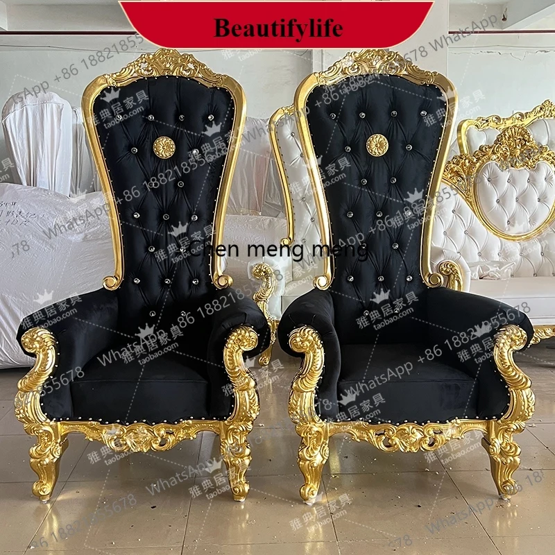 

G153 European solid wood carving flower sofa chair hotel clubhouse princess chair high back filming prop chair