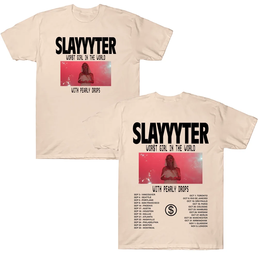 WOR$T GIRL IN THE WORLD TOUR T-Shirts Slayyyter Fashion 2026 Kurzarm-T-Shirts Trendige Y2K Damen Herren Hochwertige Baumwoll-T-Shirts – Detail 9