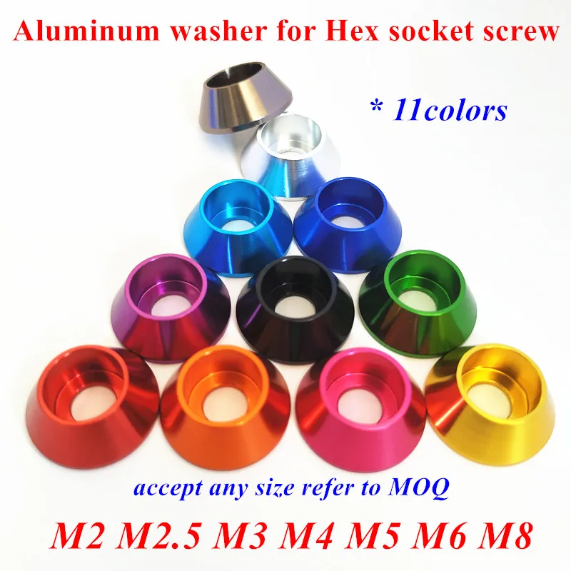 

5pcs/10pcs aluminum cap head cone washer M2 M2.5 M3 M4 M5 M6 M8 Corlorful Aluminum Alloy hex cap Head Gasket washer