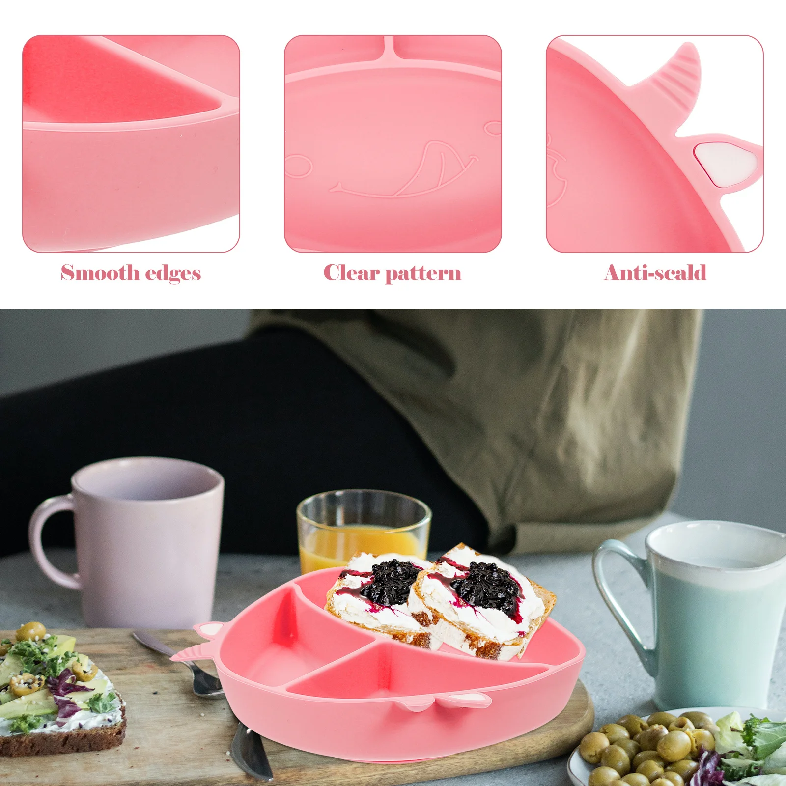 

1Pcs Children Food Plate Silicone Suction Toddler Divided Plate Kids Feeding Tableware Leakproof Durable Silicone Tableware