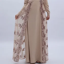 Fashion Muslim Abaya Dresses Women's Clothing Solid Sequin Dress Nationality Vintage High-waisted Women's Dress  Autumn Clothing