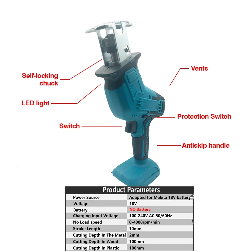 Electric Reciprocating Saw Electric Horse Knife Small Handheld Outdoor Cutting Saw Fit for Makita18V Battery