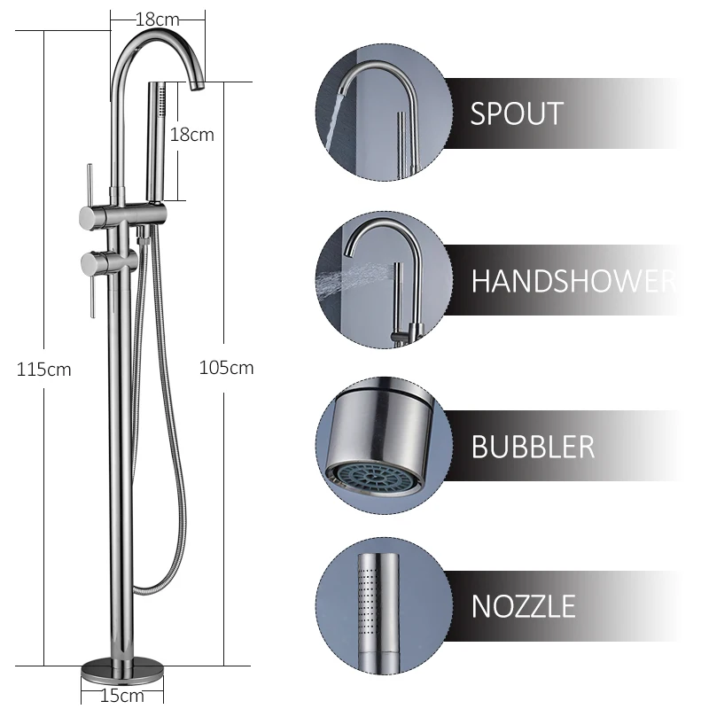 vidric black nickel chrome bathtub shower faucet two way floor standing faucet single handle bathtub mixer taps bath shower  FRE