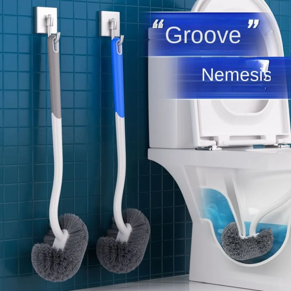Wandmontierte S-förmige Toilettenbürste ohne tote Winkel, Langstiel-Eckbürste, Weiche Borsten, Reinigungsbürste für Hocktoiletten