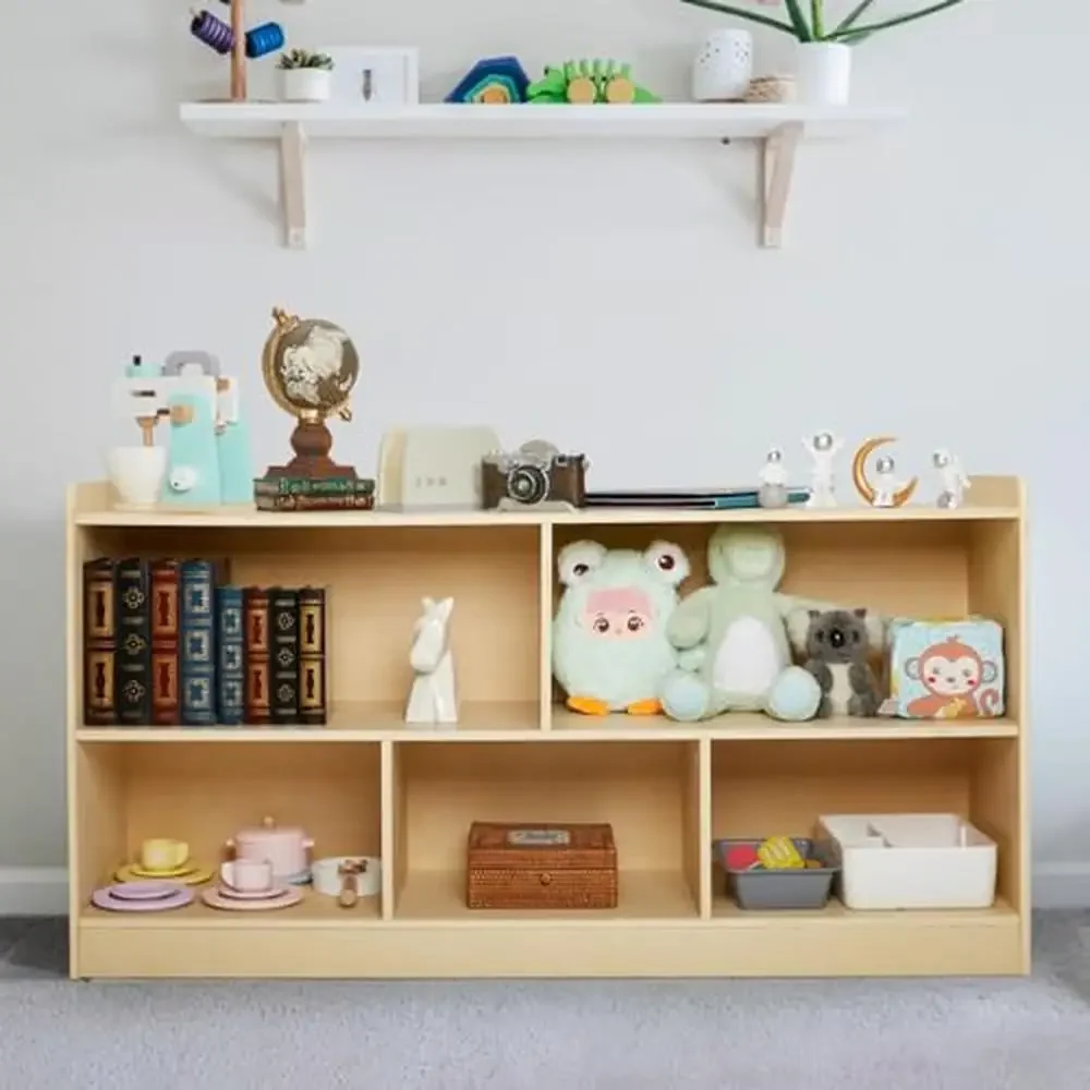 Wooden Toy Storage Shelf Organizer Kids Bookcase with 5 Compartments Montessori Children's Room Decor Durable Plywood