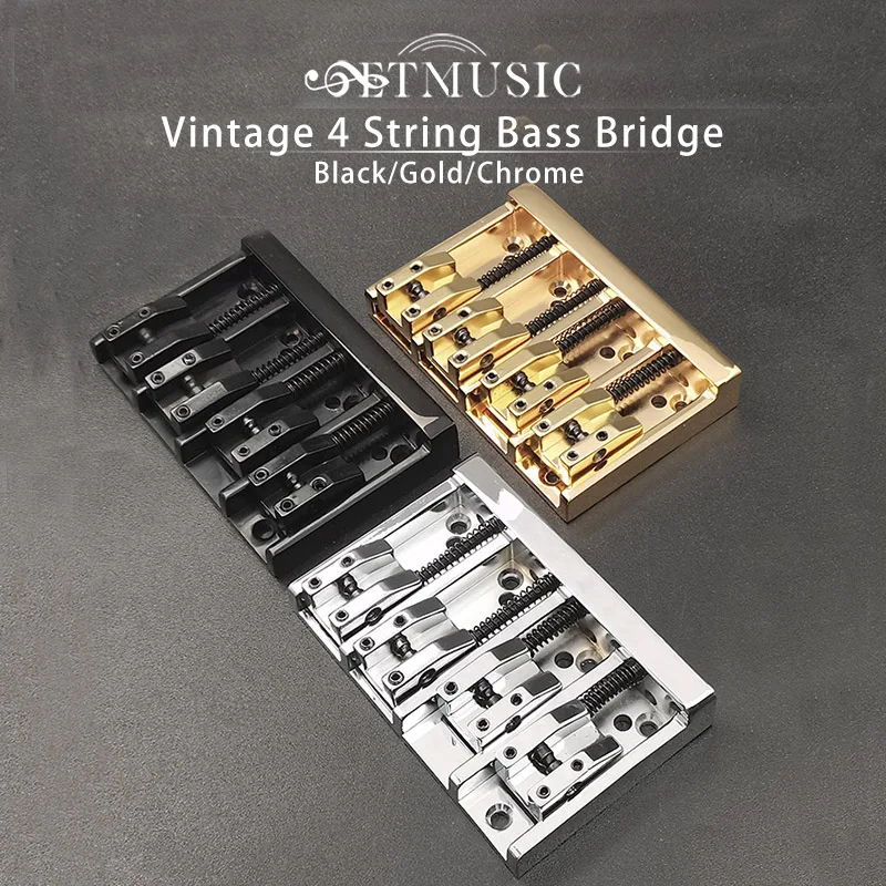 Vintage 4/5-String Bass Bridge 84x55MM/111x54MM Body or Bottom Through Bass Fixed Bridge Black/Gold/Chrome