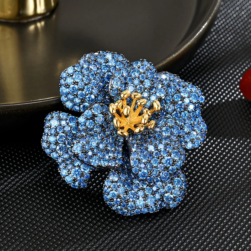 Classic Heavy Industry Luxury Micro-inlaid Zircon Peony Brooch Delicate Temperament Elegant Women Corsage Suit Accessories Pins