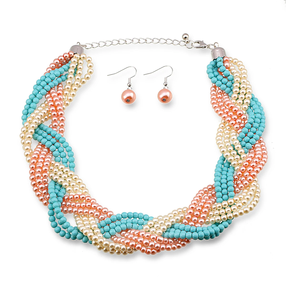 Newest Trendy Pearls Necklace Earrings Jewelry Sets for Women Engagement Gifts Fashion Multicolor Beads Bib Chokers