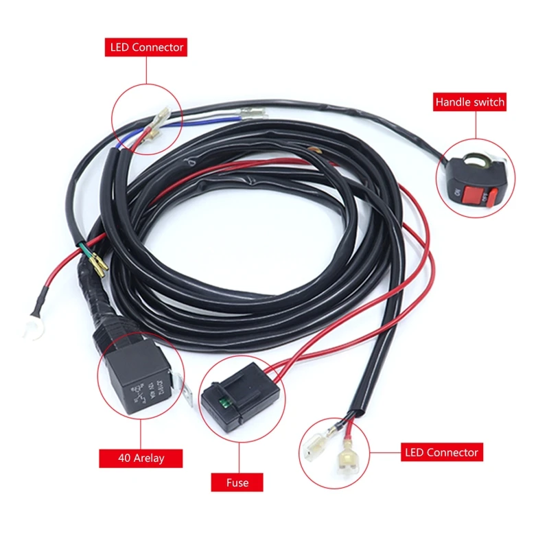 Motorcycle Connector Wiring Harness Kit LED Light Bar 12V24V On Off Switch Power Relay Blade for Off-Road Lights LED Work Light