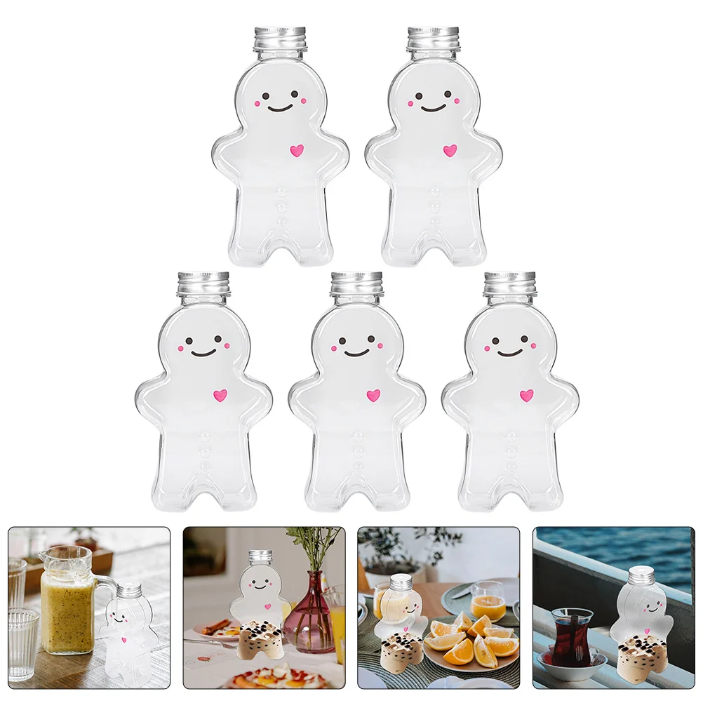 

5pcs Transparent Milk Bottles Durable Beverage Containers For Juice Tea Outdoor Use Empty Plastic Drinking Bottles With Caps