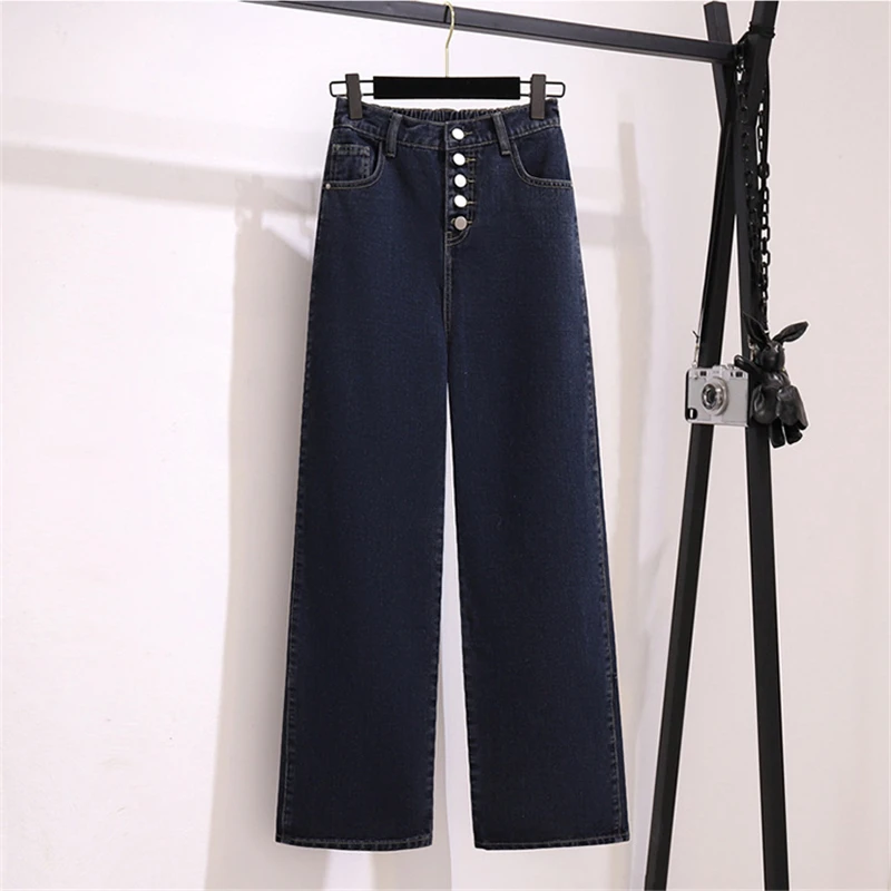 Slanke Hoge Taille Jeans 2022 Nieuwe Dikke Dames Nieuwe Losse Wijde Pijpen Broek Solid Goede Kwaliteit Vrouwen Broek Knop pocket Streetwear