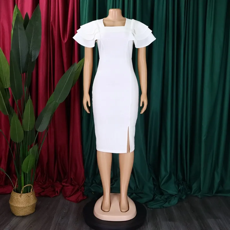 

Летние африканские платья для женщин, африканское платье с квадратным воротником и коротким рукавом, белое, красное, черное, офисное женское платье длиной до колена, африканская одежда