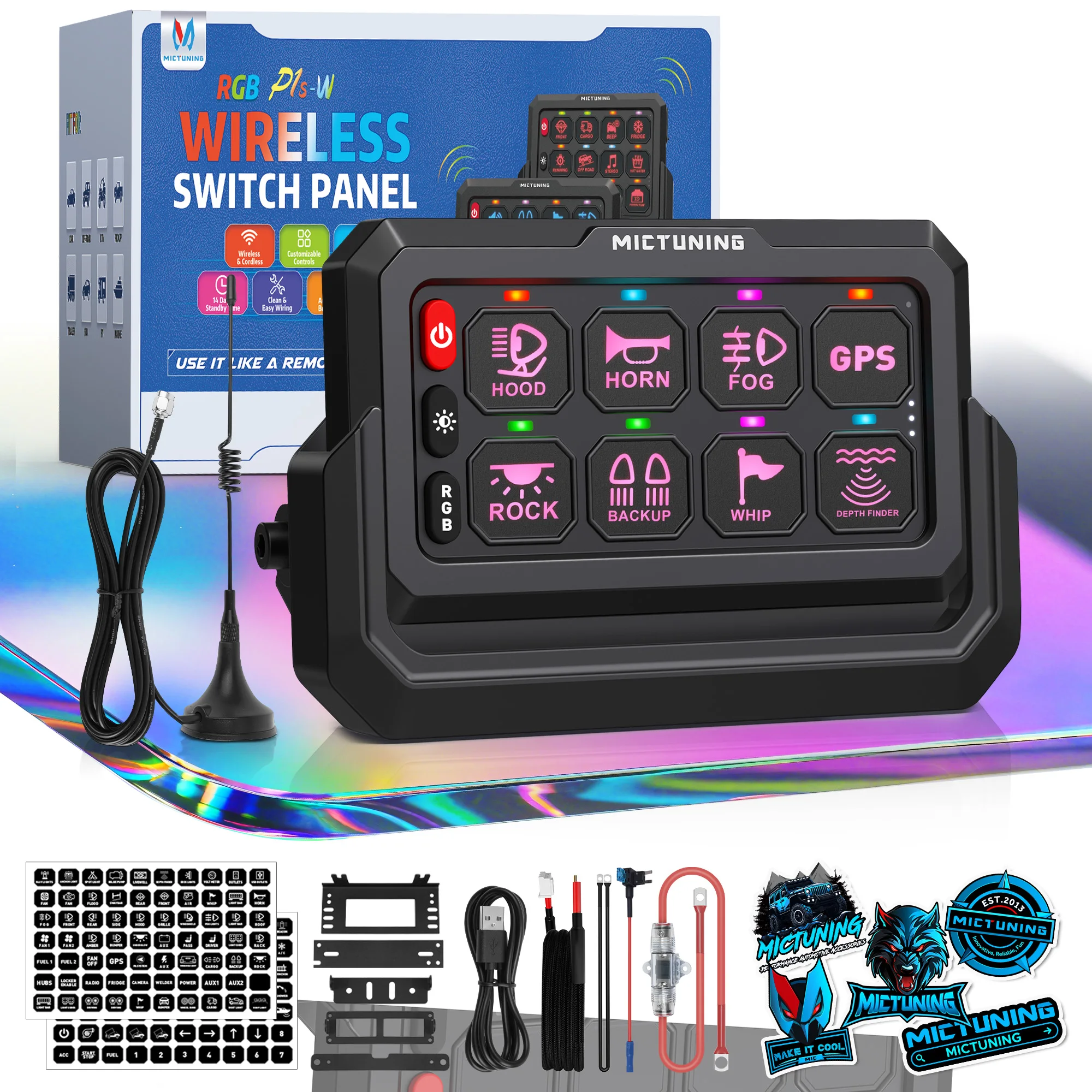MICTUNING Wireless 8/12 Gang Switch Panel, Remote Control Range Up to 328FT  Toggle Momentary Flash Strobe Circuit Control Relay