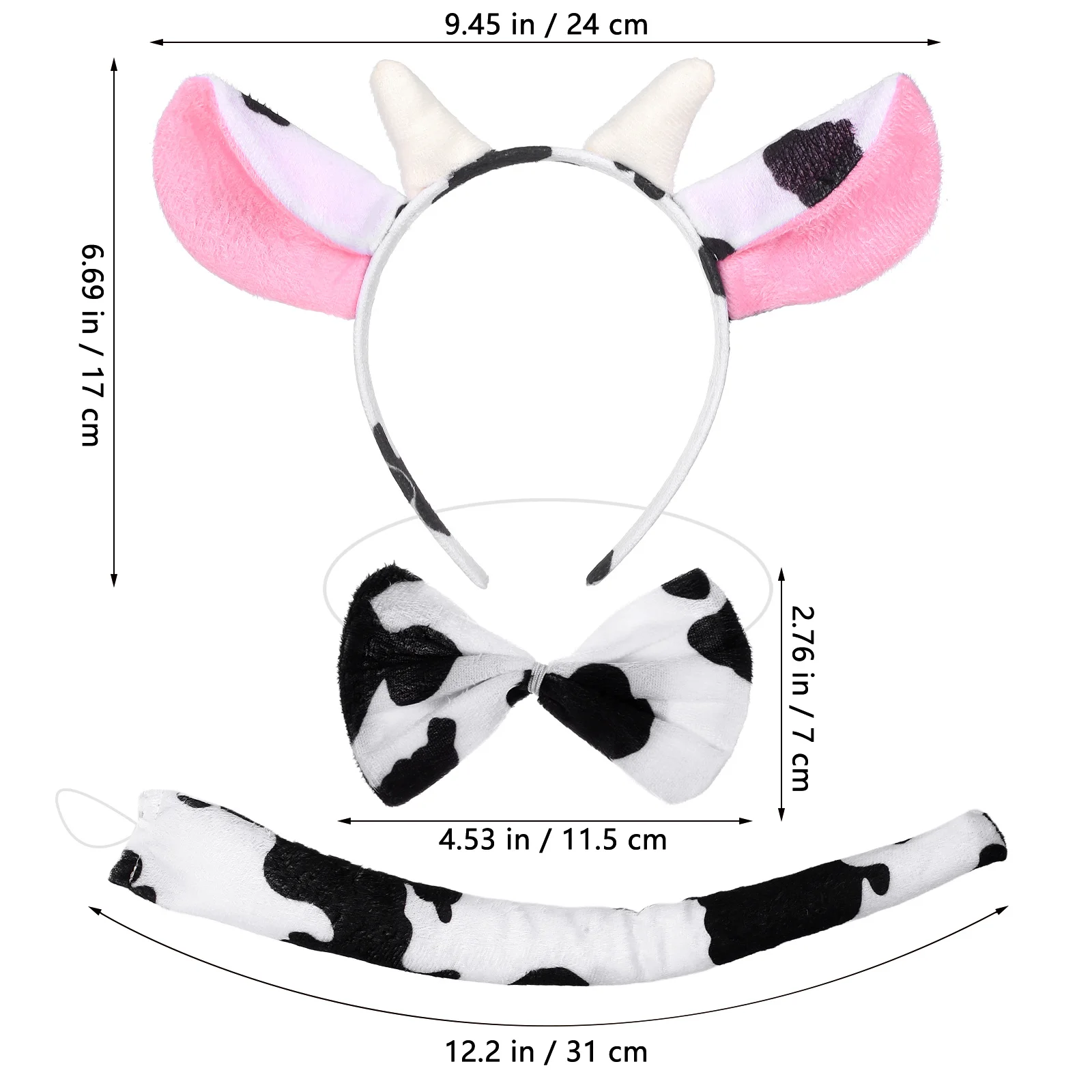 3Pcs Cow Ears Tail Bowtie Set Comfortable Material Halloween Costume Prop Carnival Cosplay Party Halloween Costume