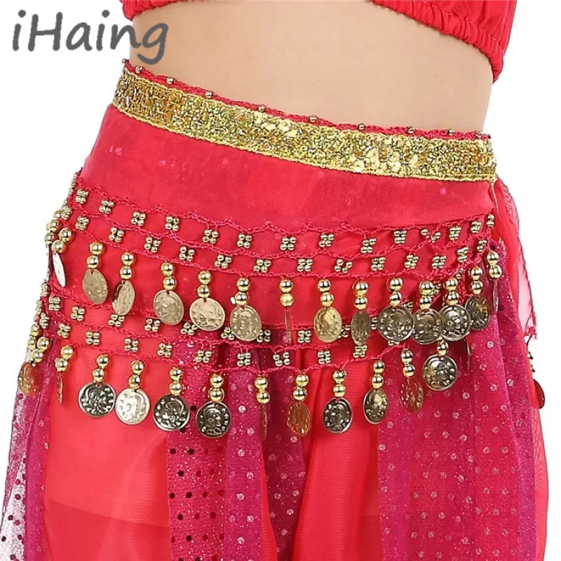 Girls Shimmery Coins Belly Dance Hip Scarf Kid Wrap Belt Skirts Costume Children Rave Carnival Stage Performance Dancewear Suit