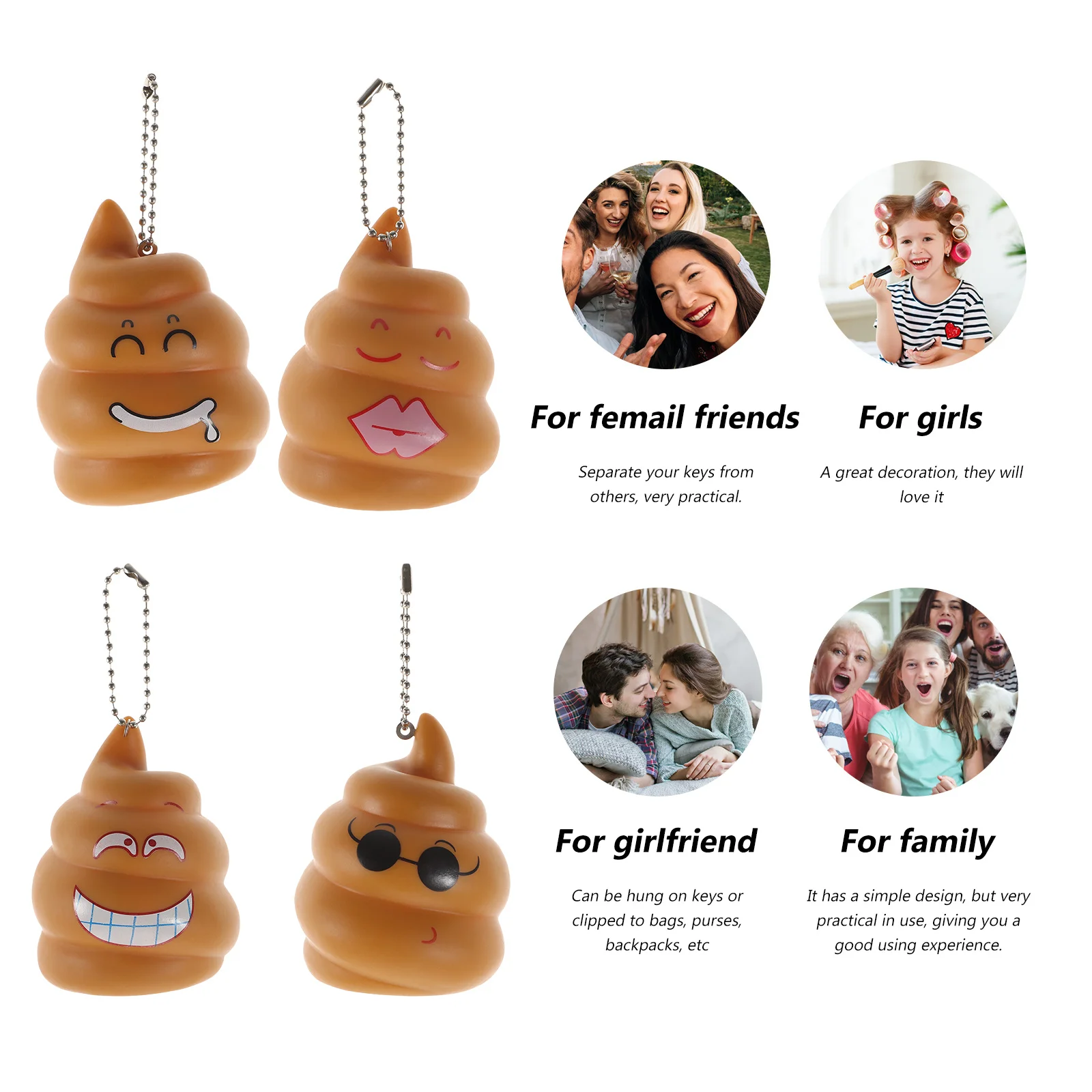 

4pcs Poop Shaped Keychain Pendants Bag Hanging Ornaments Funny Prank Gift For April Fools Key Rings Pendant Decorative Backpack