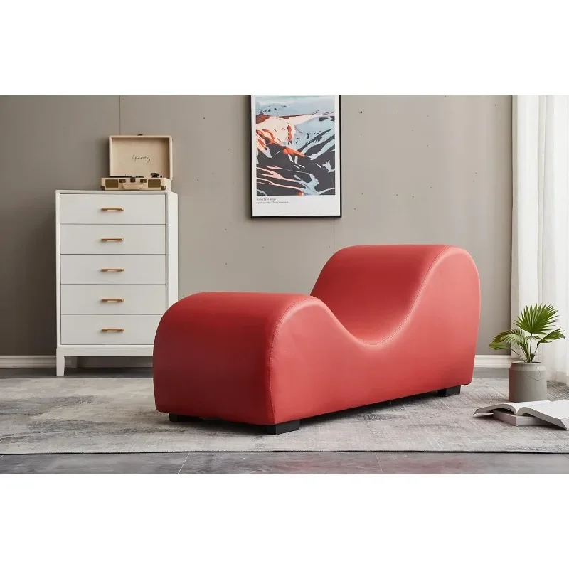 Chaise Lounge curvo de piel sintética para sala de estar, Yoga, estiramiento, relajación, moderno, grande, rojo