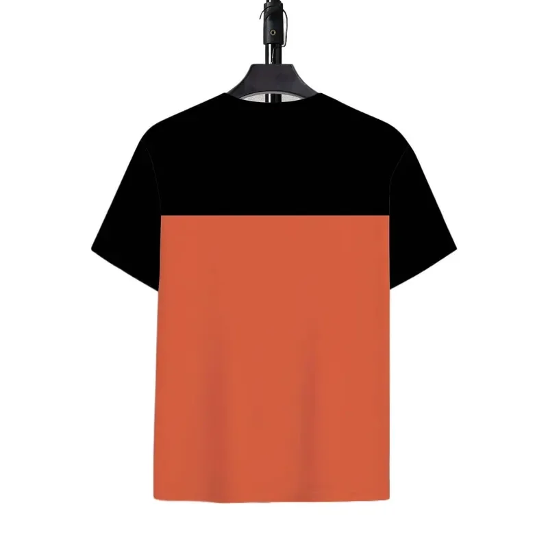 3D Digital Print Men Color Block T Shirt Geometric Patchwork Handwritten Letter Crew Neck Short Sleeve Tops 2026 Fashion
