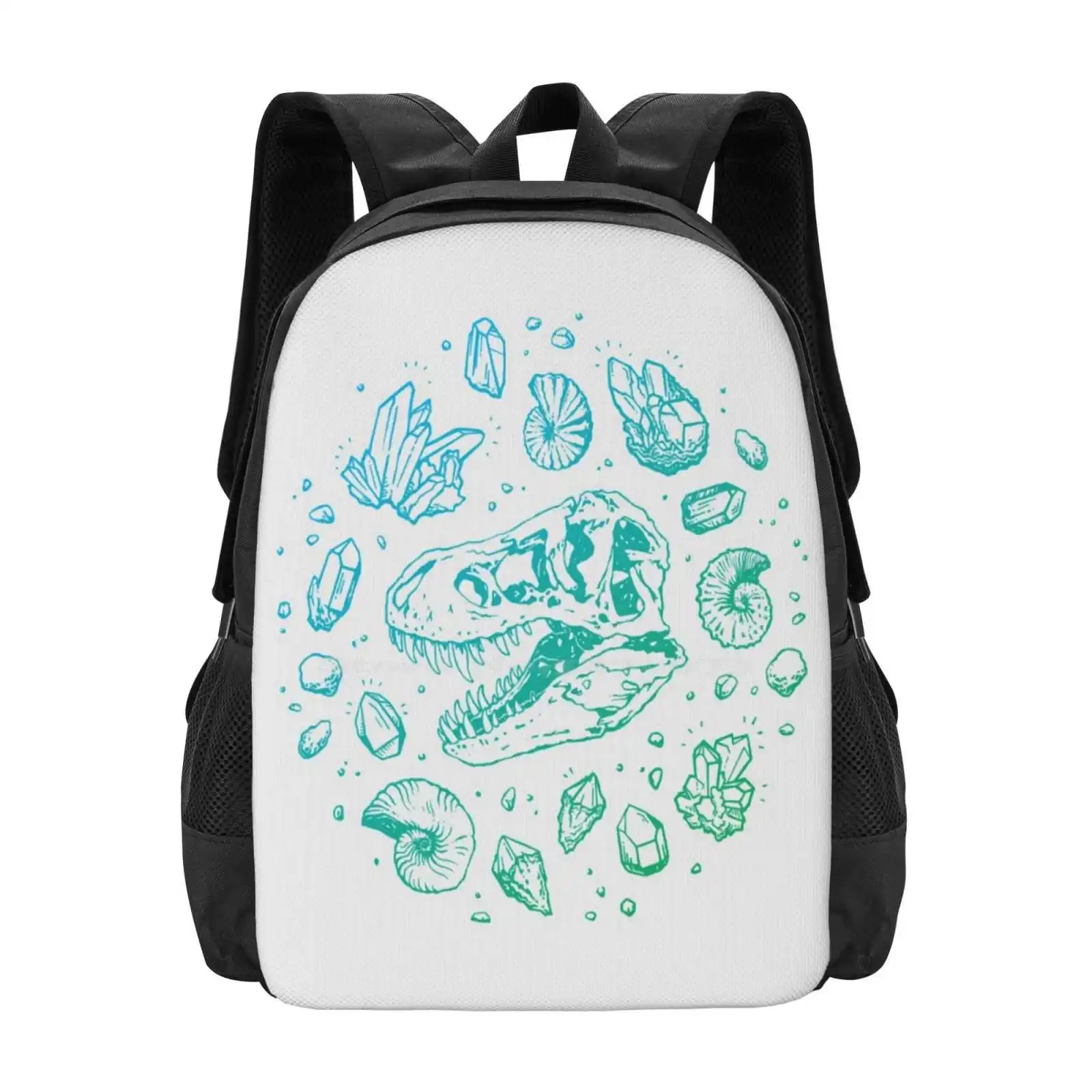 Geo-Rex Vortex | Turquoise Ombré | Dinosaur Art Pattern Design Laptop Travel School Bags Tyrannosaurus Dinosaur Ammonite