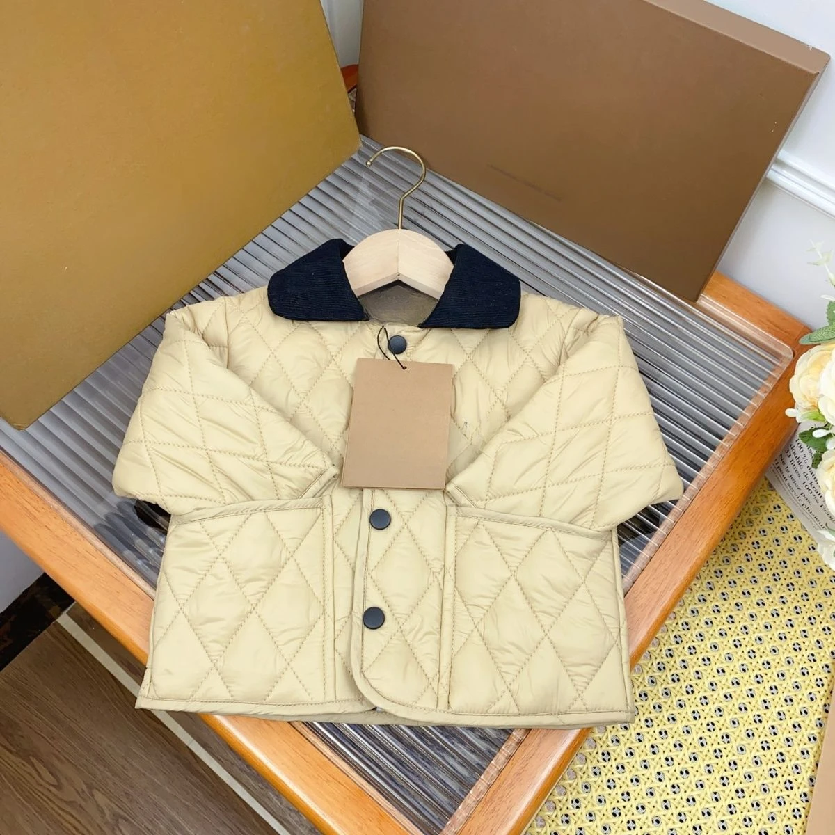 new children's rhombus boys' jacket cotton-padded clothes of girls' cotton-padded jackets medium and small children same B brand