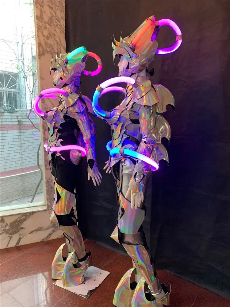 Traje de Robot con luz LED colorida RGB, trajes de baile escenario para Cosplay, ropa de fiesta para mujer, vestido luminoso con armadura, traje para espectáculo de actuación DJ