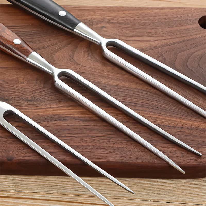 F5 الفولاذ المقاوم للصدأ المحمولة في الهواء الطلق شواء شوكة شواية باربيكيو أداة الملحقات مع مقبض خشبي الغذاء شوكة اللحوم معدات التخييم #5