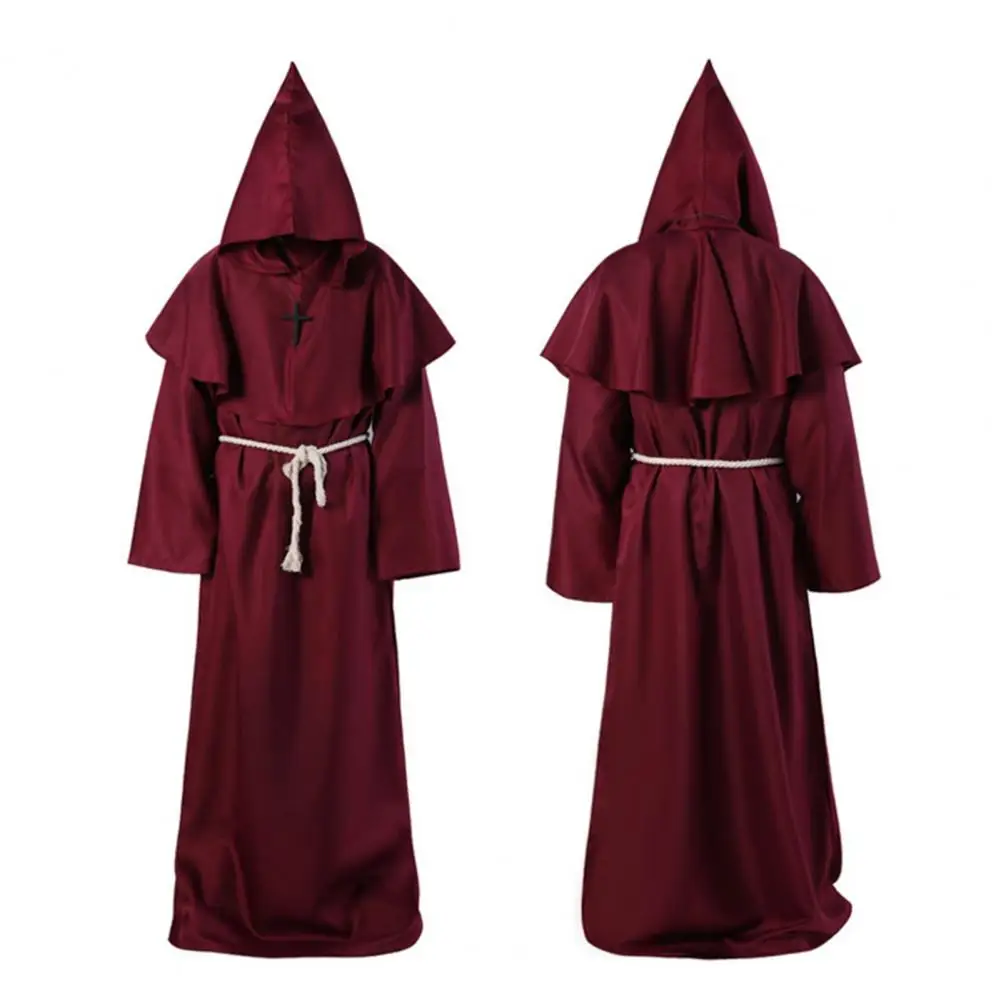 Face-covering Halloween Cloak Monk Robe Costume Set with Cloak Hat Necklace for Halloween Cosplay Inspired Fabric Cape for Dance