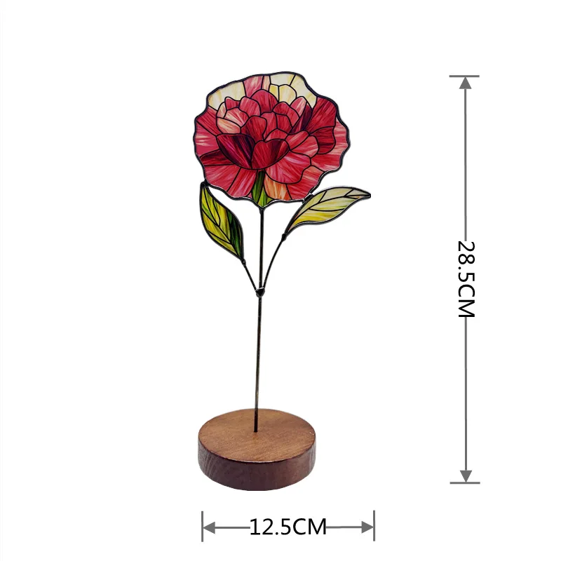 Glass Flowers Stained Glass Rose with Wood Base Suncatcher Decor Mother's Day Birthday Gifts for Women Home Party Decorations