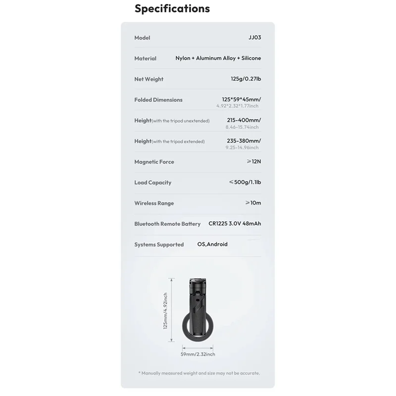 VO-New JJ03 المغناطيسي الهاتف ترايبود الهاتف اللاسلكي قبضة Selfie عصا سطح المكتب ترايبود آيفون 16 15 14 13 برو ماكس