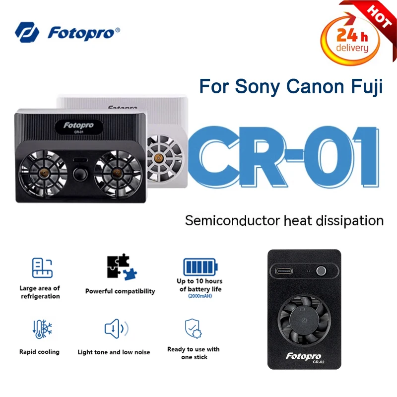 Fotopro Camera Cooling Fans Radiator CR02 Overheat Protection Compatible with Fuji Canon R5 R6 R7 R8 90D for Sony A7M4 A7C Zve10