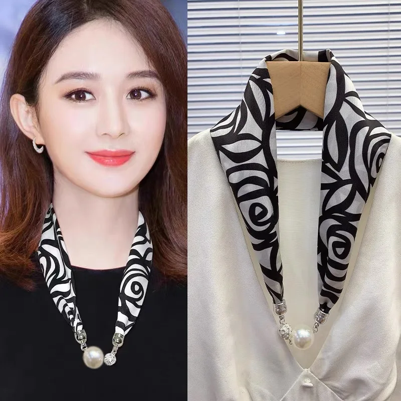 Magnetic buckle scarf for women in spring and autumn, thin design for neck protection, magnetic suction buckle scarf, small long