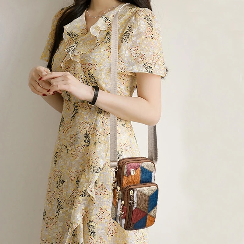Trendige Patchwork-Umhängetasche mit Rautenmuster, lässige Umhängetasche mit mehreren Reißverschlüssen für Damen zum täglichen Einkaufen und Pendeln – Detail 10