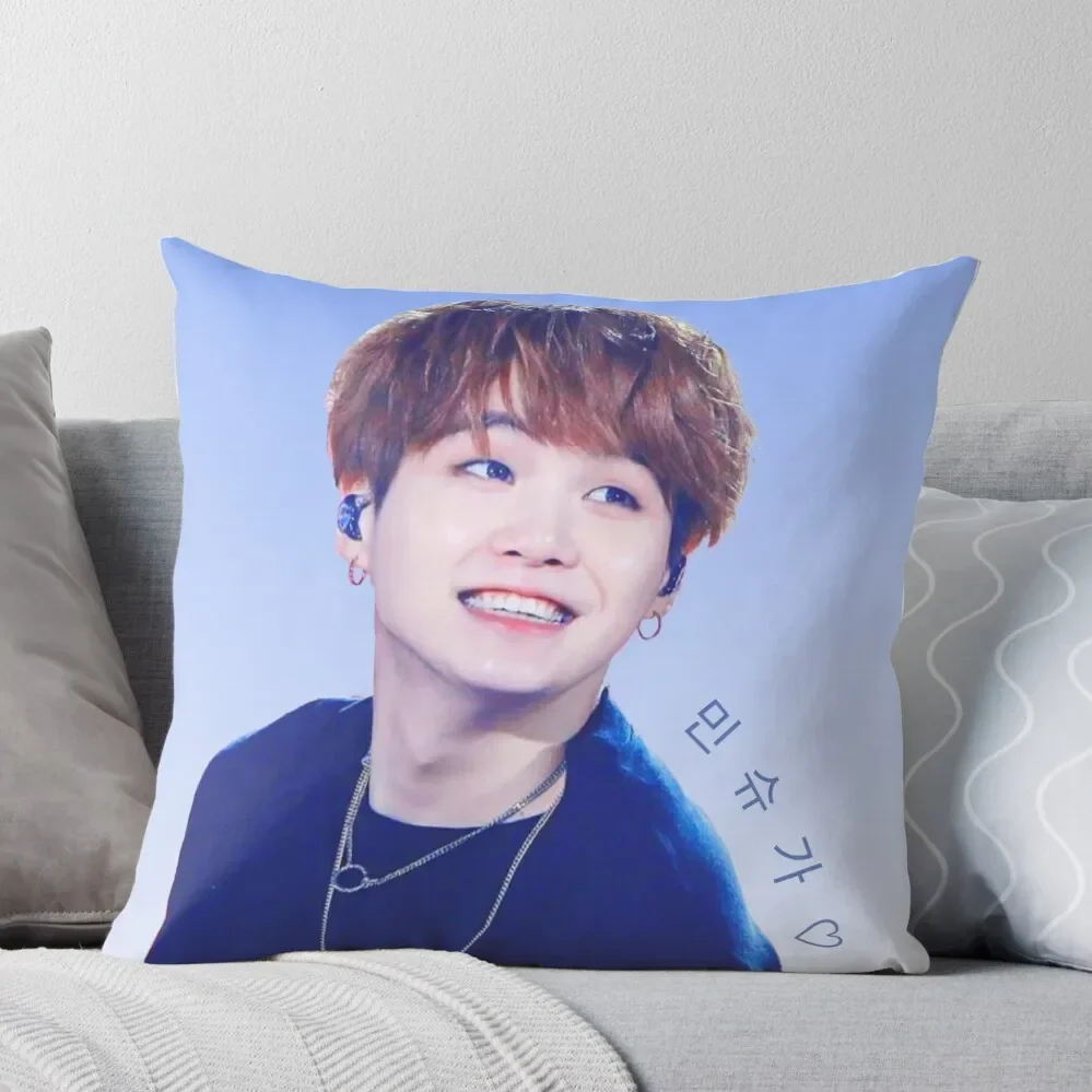 

Smiling 'Min Suga' Blue and White Print Throw Pillow Pillowcases For Pillows Couch Cushions