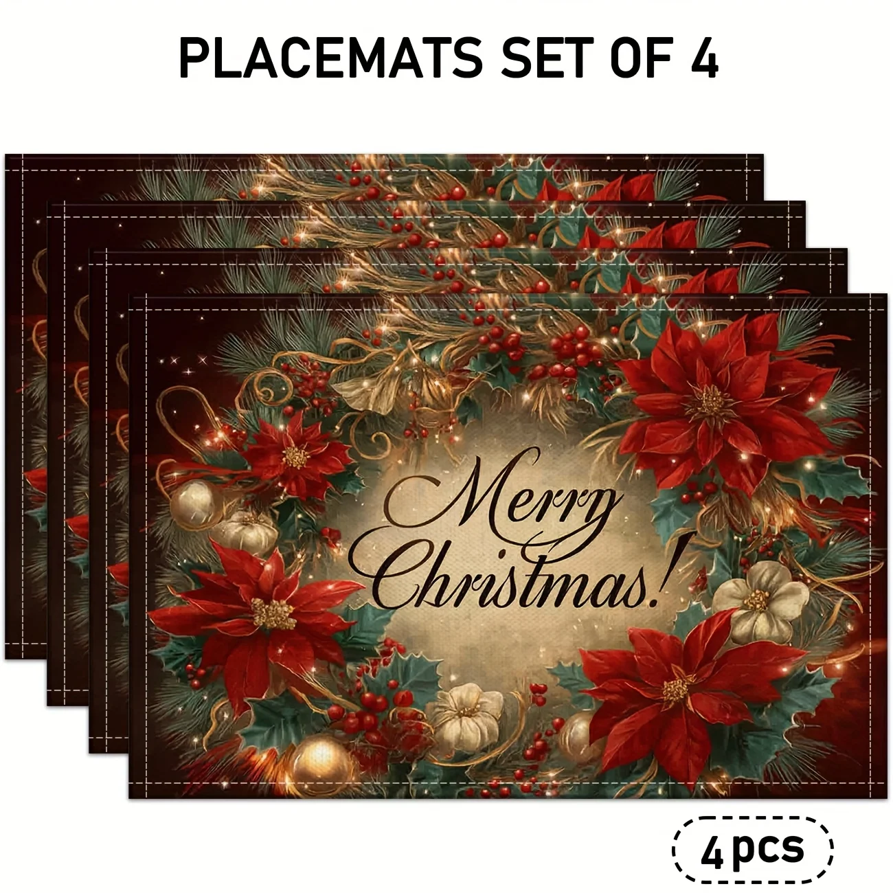 Christmas Placemats Set Vintage Red Truck Cushion Linen Table Mats Gift Box Printed Heat Resistant Kitchen Dining Decor