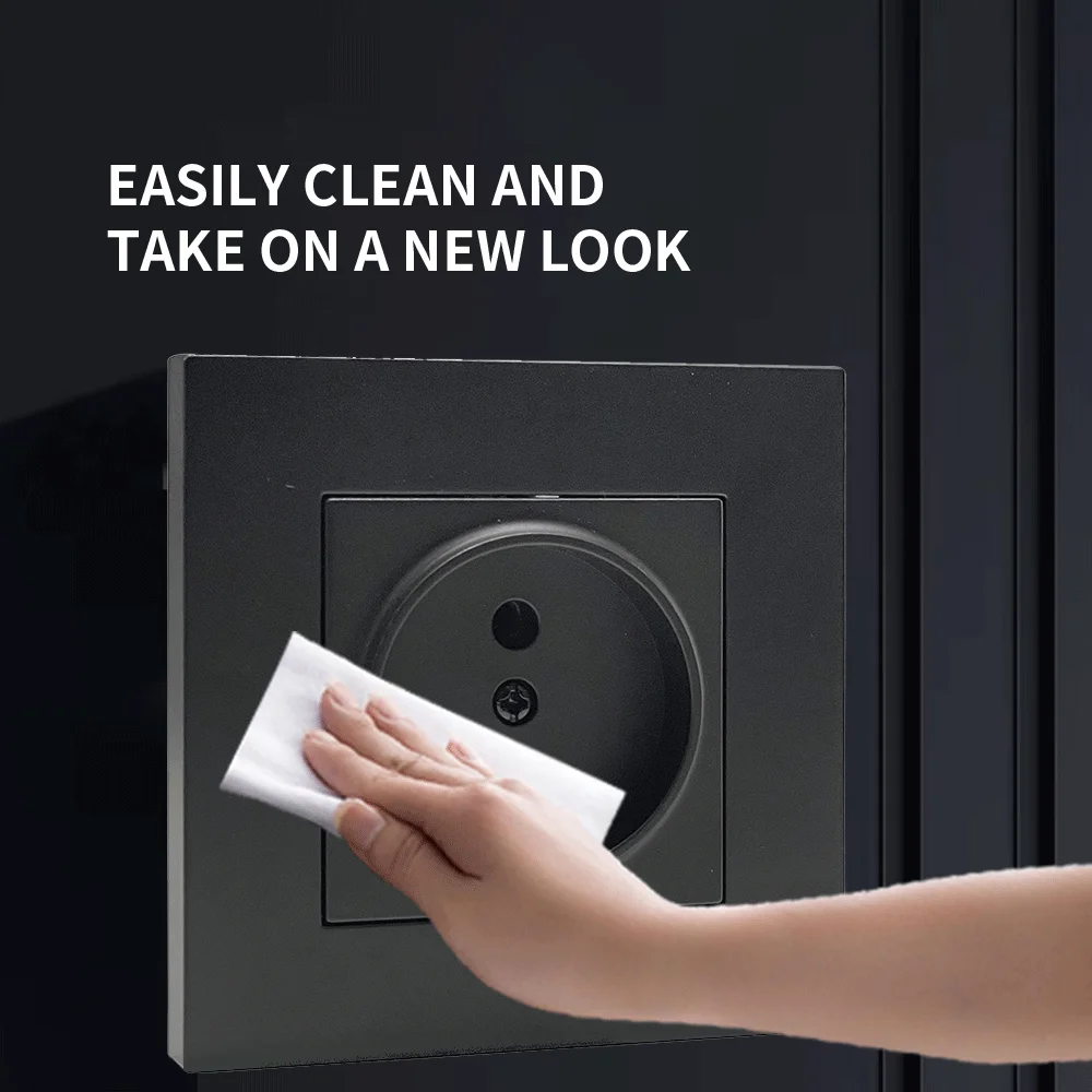 WESA Black Power Socket 16A EU Standard Electrical Outlett Not Ground Flame Retardant Spray Paint Plastic Panel Wall Socket News