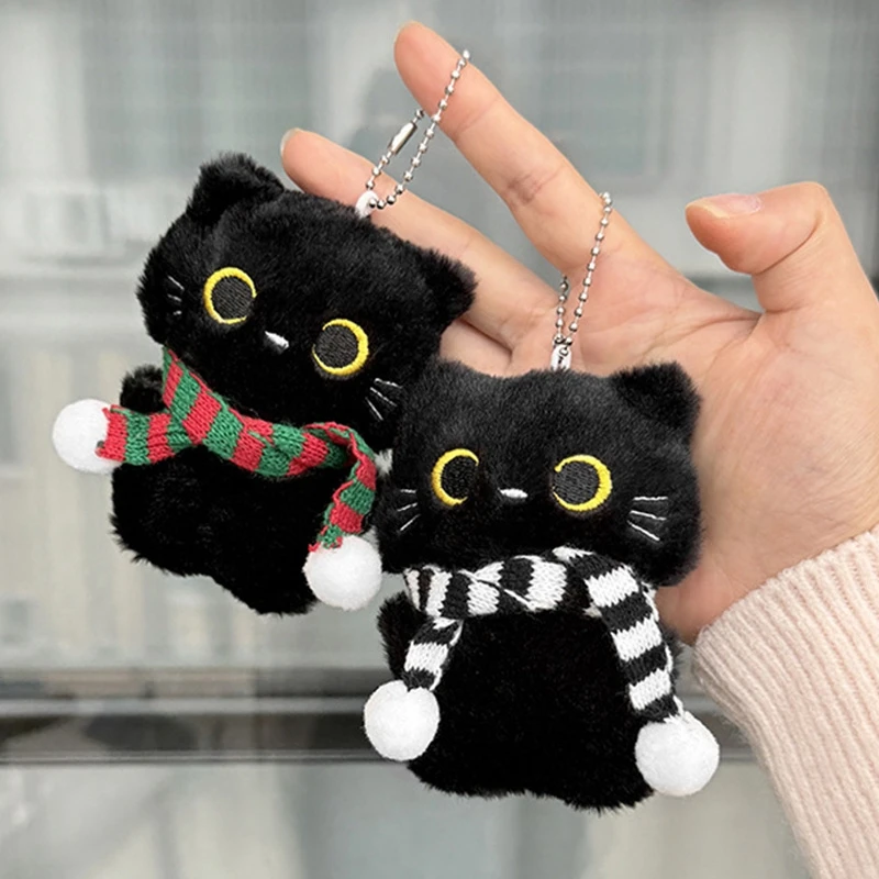 Weihnachts-Schlüsselanhänger mit schwarzer Katze für Taschen, Plüsch-Katzenpuppe-Anhänger, Halloween-Party-Geschenke, Taschenanhänger für Paare, Rucksack-Hängeornamente – Detail 6