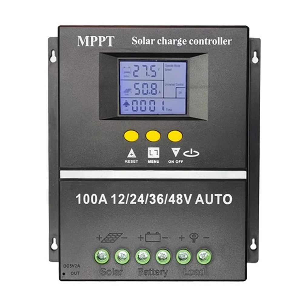 

100A MPPT Solar Charge Controller LCD Display Dual USB Intelligent Regulator for 12V/24V/36V/48V Auto RV Acid Lithium Battery