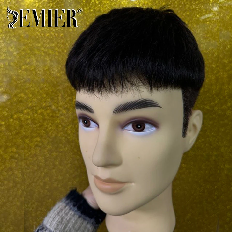 PreCut Men's Toupee Natural Hairline Super Durable Thin MicroSkin Pu Capillary Proshesis French Crop Haircut Human Hair Wig